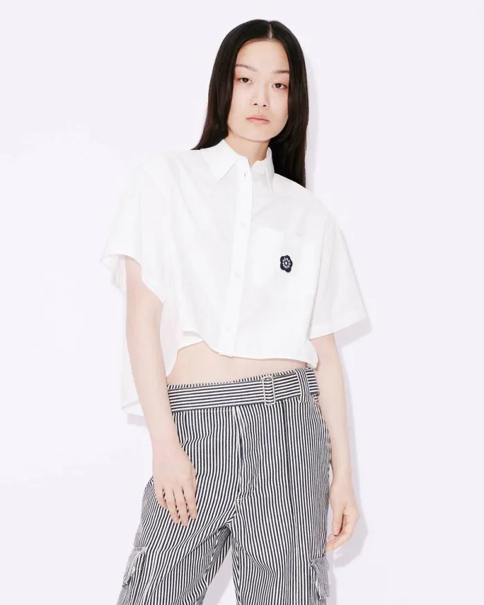 Women 039Boke Flower 20039 Embroidered Cropped Shirt White Kenzo Shirts And Tops