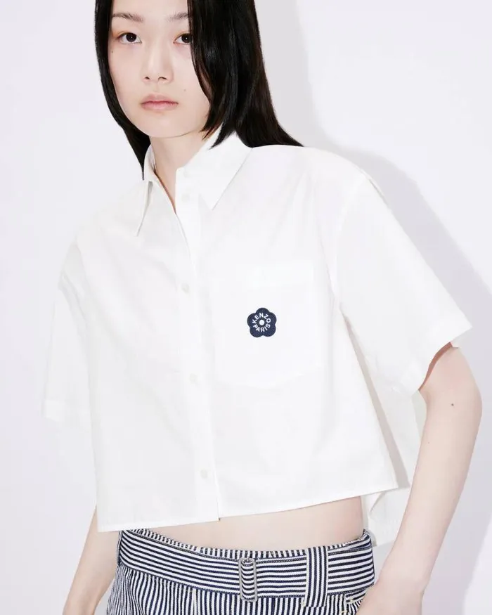 Women 039Boke Flower 20039 Embroidered Cropped Shirt White Kenzo Shirts And Tops
