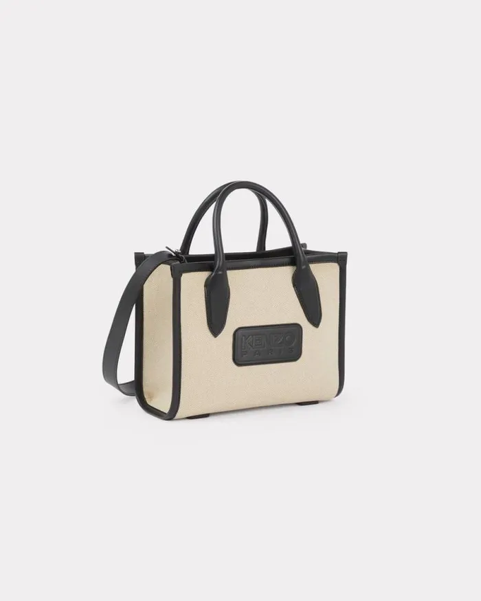 Women 039KENZO 18039 Small Tote Bag In Canvas And Leather Black Kenzo Bags