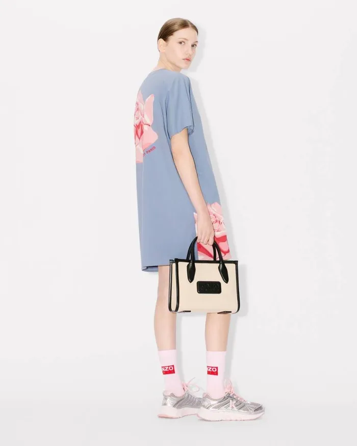 Women 039KENZO 18039 Small Tote Bag In Canvas And Leather Black Kenzo Bags