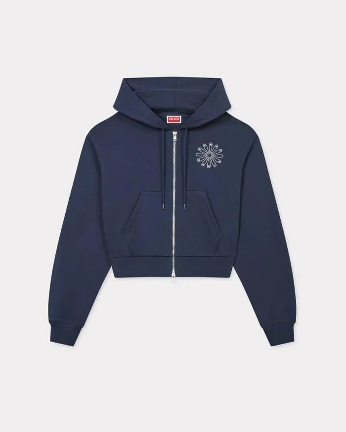 Women 039KENZO Marguerite039 Embroidered Cropped Hoodie In Cotton Blue Black Kenzo Sweatshirts And Hoodies Women 039KENZO Marguerite039 Embroidered Cropped Hoodie In Cotton Blue Black Kenzo Sweatshirts And Hoodies