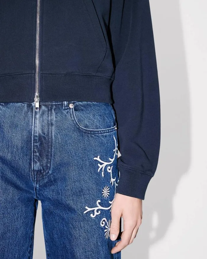 Women 039KENZO Marguerite039 Embroidered Cropped Hoodie In Cotton Blue Black Kenzo Sweatshirts And Hoodies