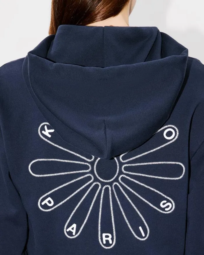 Women 039KENZO Marguerite039 Embroidered Cropped Hoodie In Cotton Blue Black Kenzo Sweatshirts And Hoodies