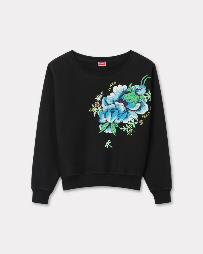 Women 039KENZO Peonies039 Batwing Sweatshirt In Cotton Black Kenzo Sweatshirts And Hoodies