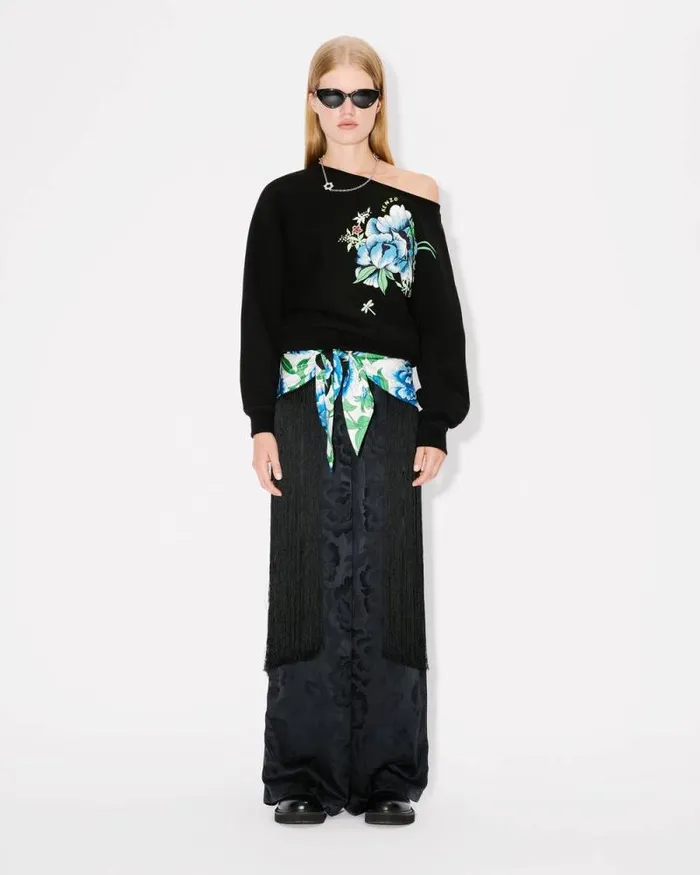 Women 039KENZO Peonies039 Batwing Sweatshirt In Cotton Black Kenzo Sweatshirts And Hoodies
