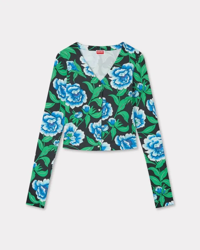 Women 039KENZO Peonies039 Cardigan Black Kenzo Shirts And Tops