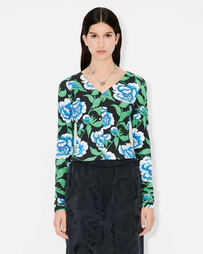Women 039KENZO Peonies039 Cardigan Black Kenzo Shirts And Tops