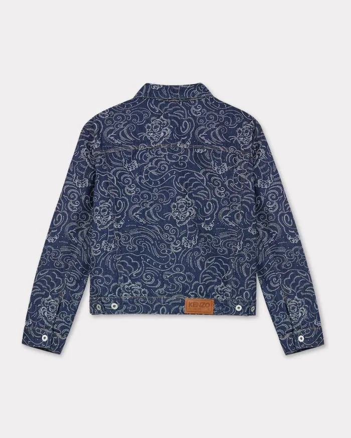 Women 039KENZO Star Tiger039 Oversized Trucker Jacket In Japanese Denim Rinse Blue Denim Kenzo Jackets And Coats