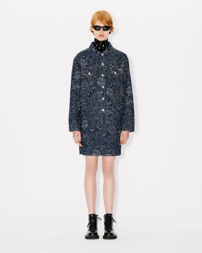 Women 039KENZO Star Tiger039 Oversized Trucker Jacket In Japanese Denim Rinse Blue Denim Kenzo Jackets And Coats