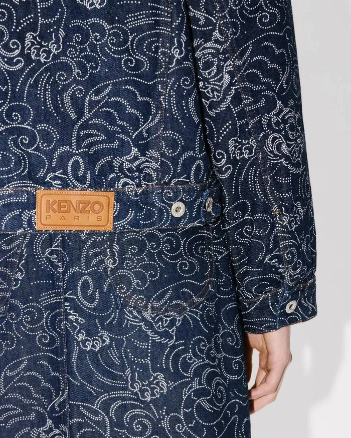 Women 039KENZO Star Tiger039 Oversized Trucker Jacket In Japanese Denim Rinse Blue Denim Kenzo Jackets And Coats
