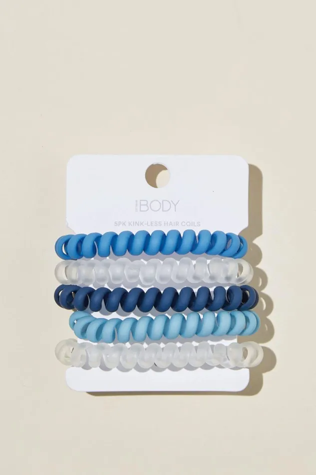 Women Accessories and Slippers Cotton On Coil Hair Ties 5Pk Blueclear