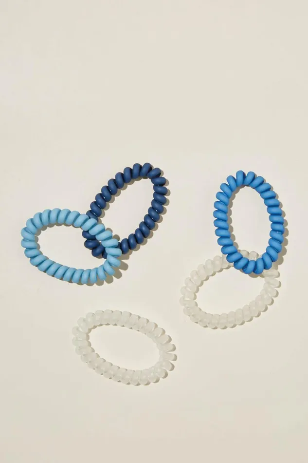 Women Accessories and Slippers Cotton On Coil Hair Ties 5Pk Blueclear