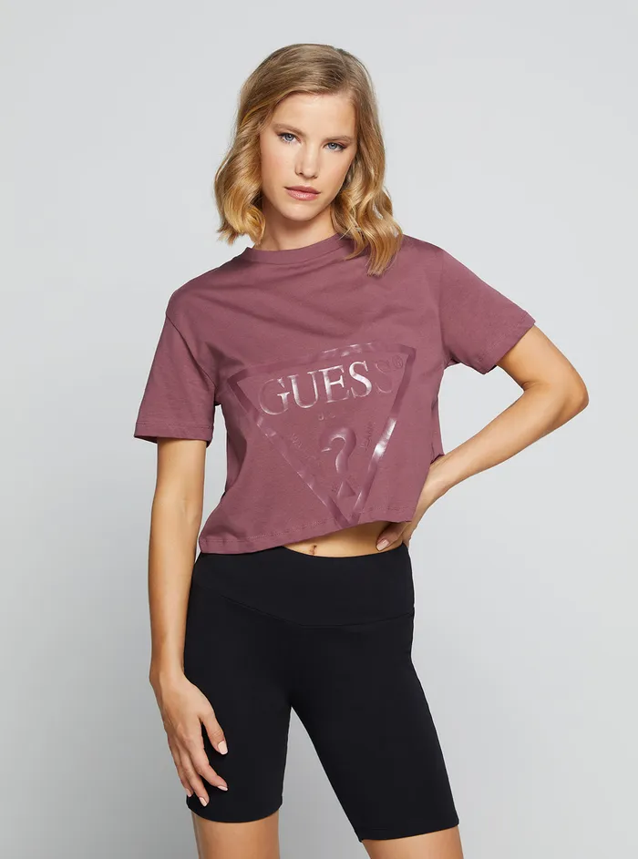 Women Activewear GUESS Eco Wine Adele Active Crop Tshirt
