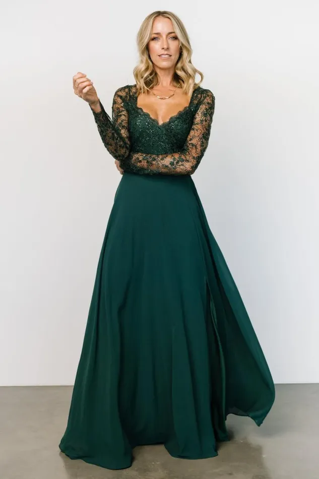 Women Adalaide Long Sleeve Maxi Dress Dark Green Baltic Born Embellished and Sequined