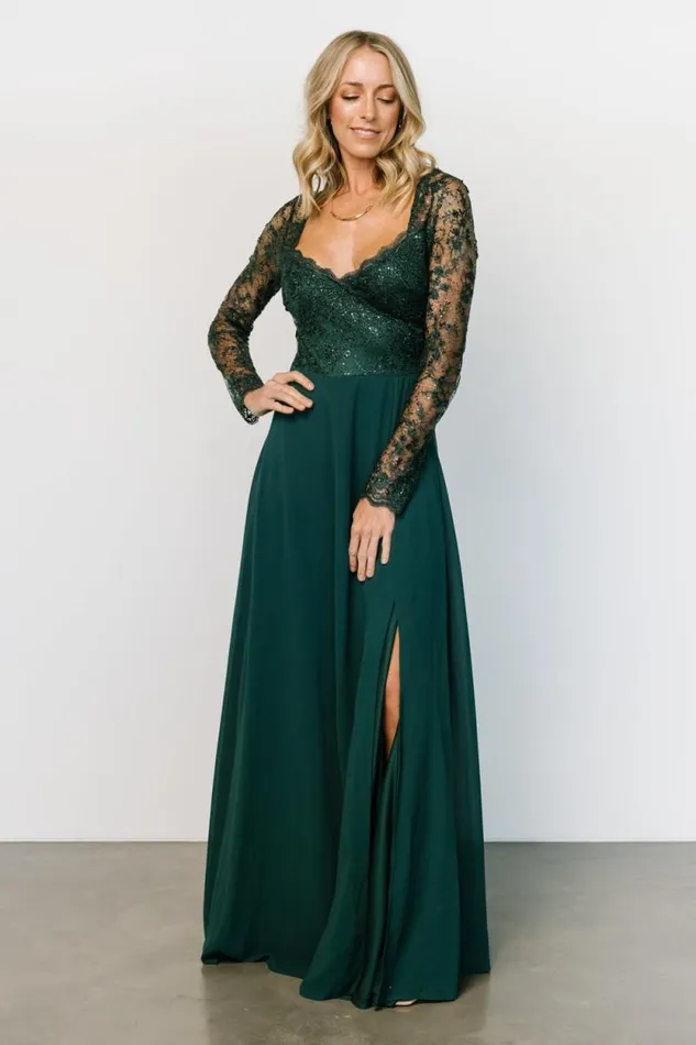 Women Adalaide Long Sleeve Maxi Dress Dark Green Baltic Born Embellished and Sequined
