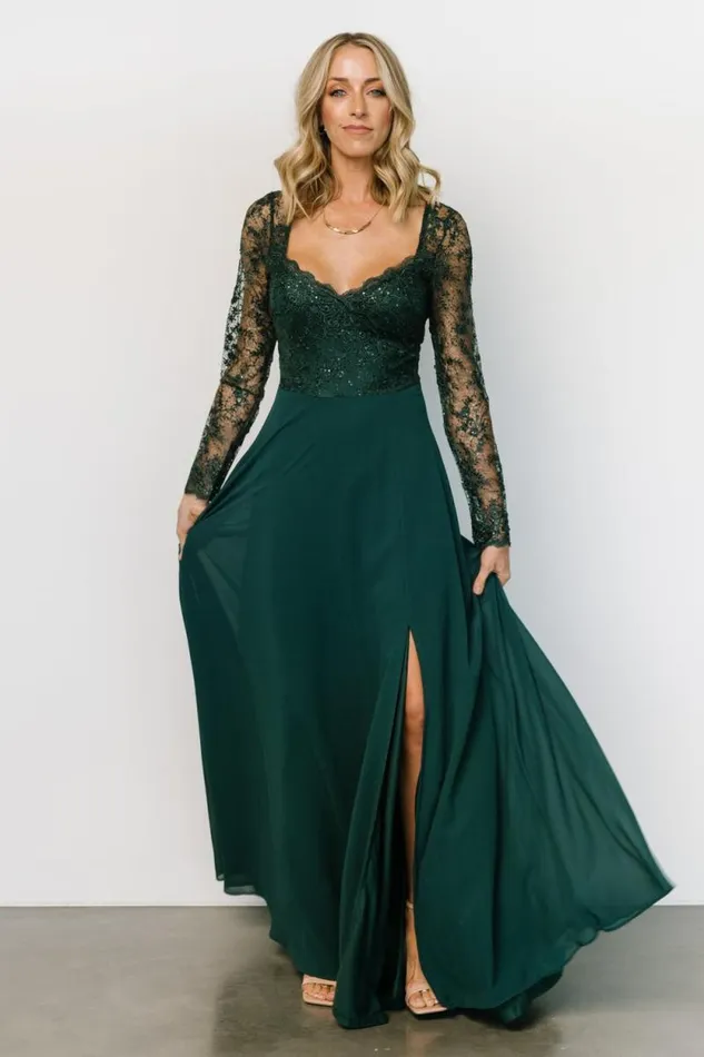 Women Adalaide Long Sleeve Maxi Dress Dark Green Baltic Born Embellished and Sequined