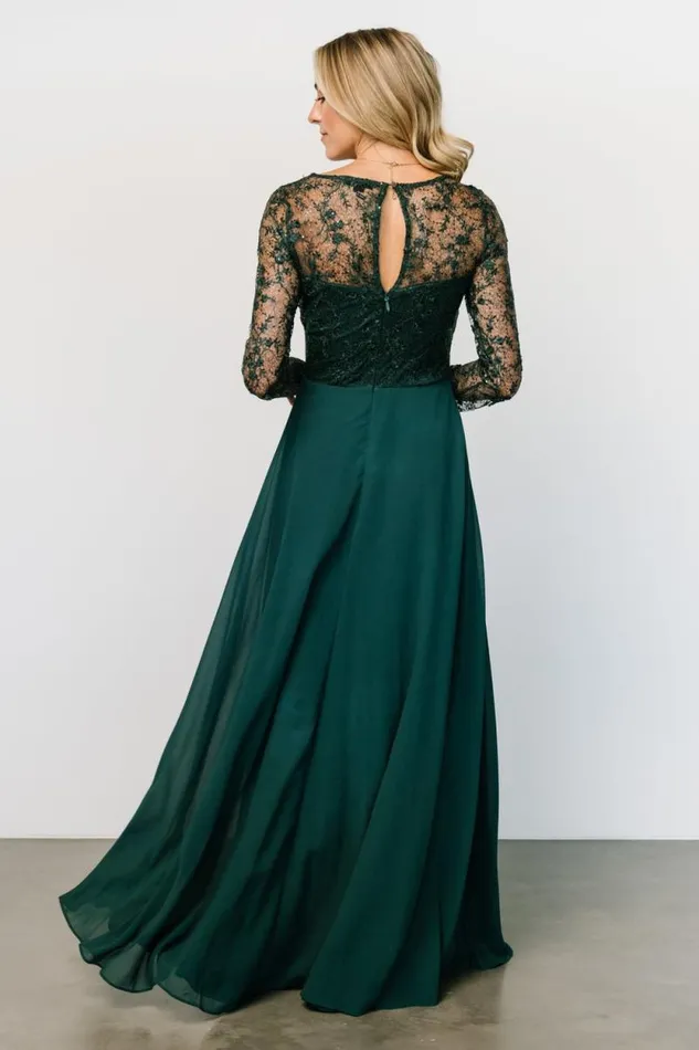 Women Adalaide Long Sleeve Maxi Dress Dark Green Baltic Born Embellished and Sequined