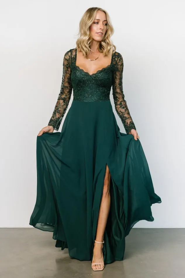 Women Adalaide Long Sleeve Maxi Dress Dark Green Baltic Born Embellished and Sequined