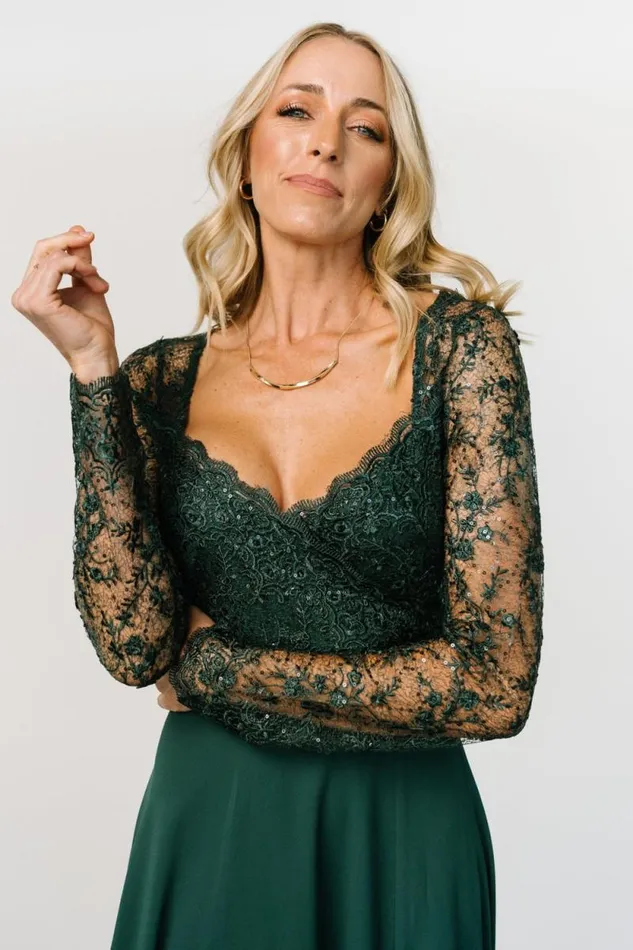 Women Adalaide Long Sleeve Maxi Dress Dark Green Baltic Born Embellished and Sequined
