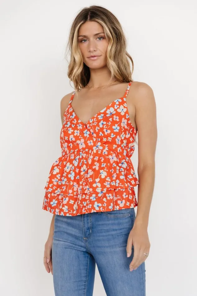 Women Ainsley Ruffle Tank Top Red Floral Baltic Born Blouses and Shirts