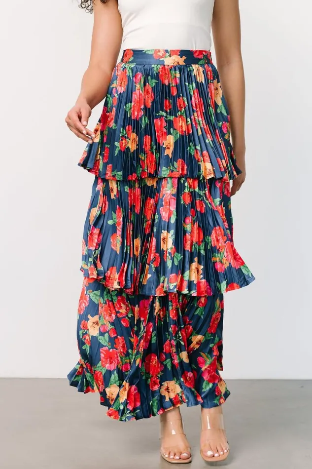 Women Alaina Tiered Maxi Skirt Navy Floral Baltic Born Skirts Women Alaina Tiered Maxi Skirt Navy Floral Baltic Born Skirts