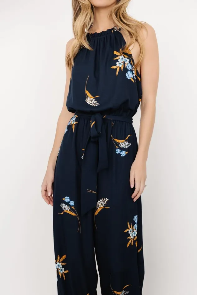 Women Alameda Halter Jumpsuit Navy Blue Floral Baltic Born Jumpsuits and Rompers