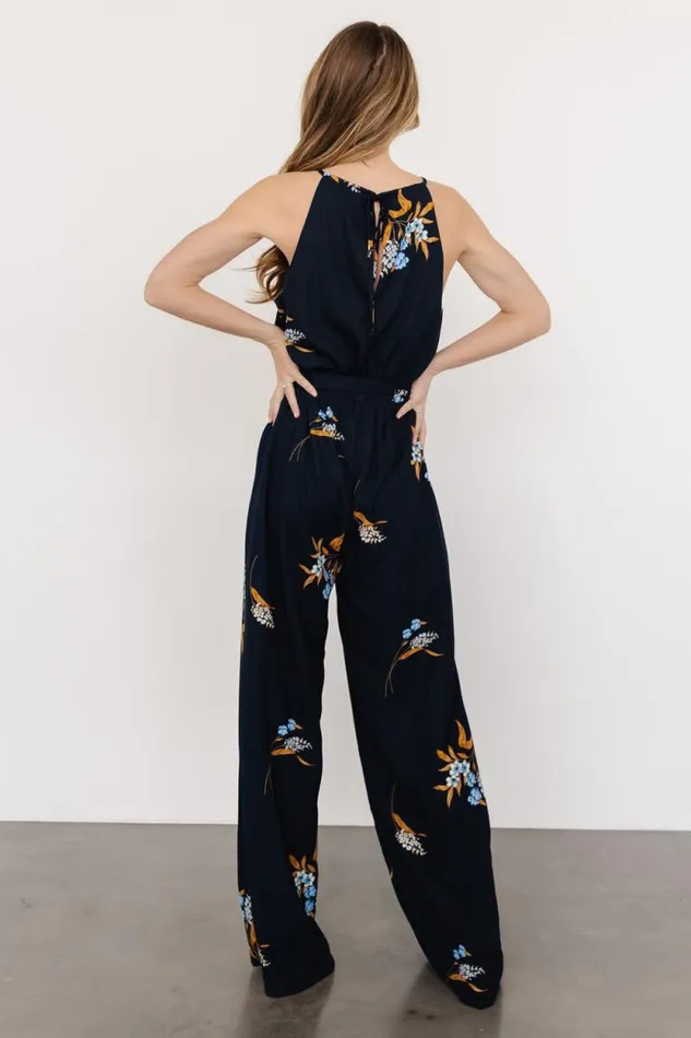 Women Alameda Halter Jumpsuit Navy Blue Floral Baltic Born Jumpsuits and Rompers