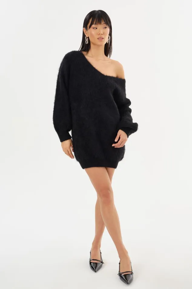 Women AMARIS Wool Mini Dress Black LAMARQUE Dresses