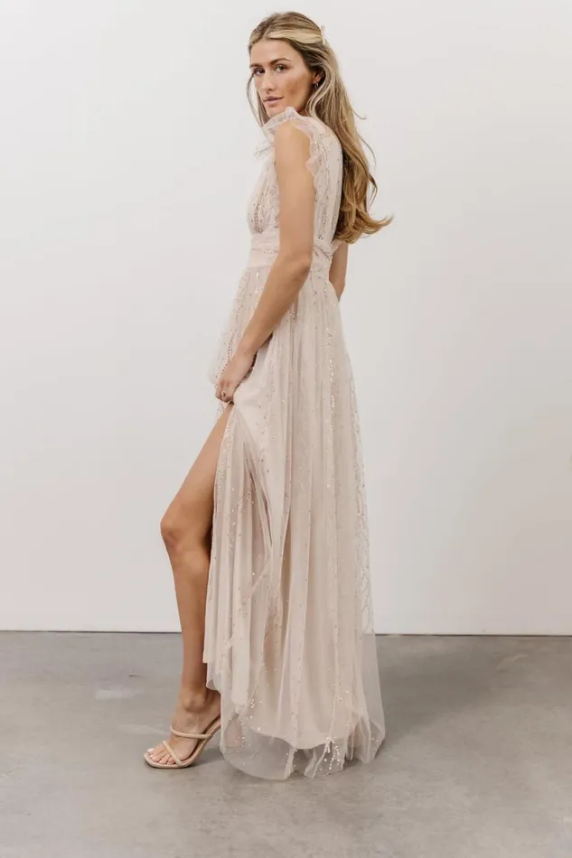 Women Annika Sequin Mesh Maxi Dress Nude Blush Baltic Born Embellished and Sequined Women Annika Sequin Mesh Maxi Dress Nude Blush Baltic Born Embellished and Sequined