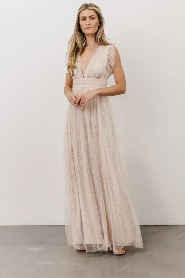 Women Annika Sequin Mesh Maxi Dress Nude Blush Baltic Born Embellished and Sequined Women Annika Sequin Mesh Maxi Dress Nude Blush Baltic Born Embellished and Sequined