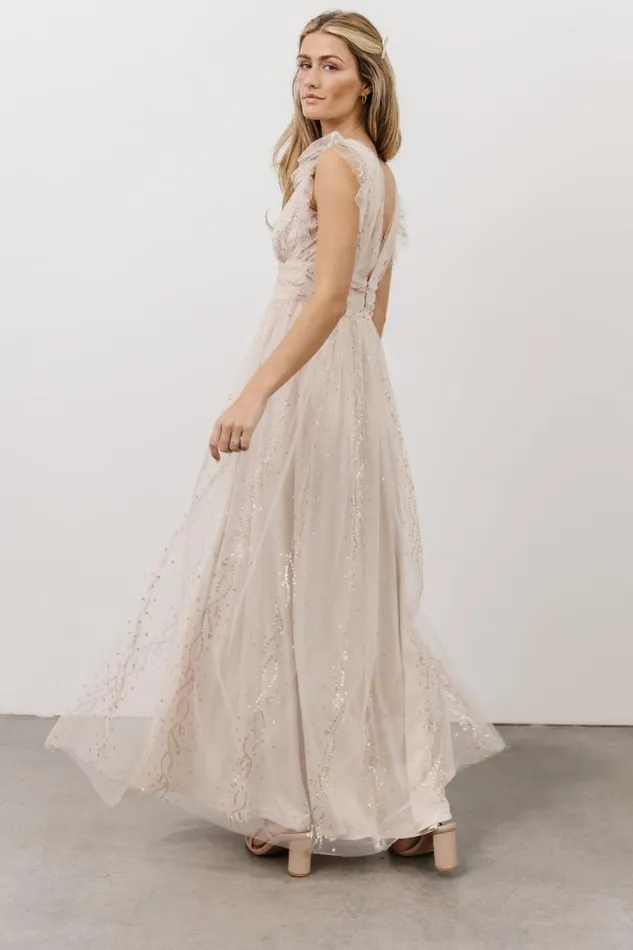 Women Annika Sequin Mesh Maxi Dress Nude Blush Baltic Born Embellished and Sequined Women Annika Sequin Mesh Maxi Dress Nude Blush Baltic Born Embellished and Sequined