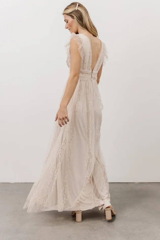 Women Annika Sequin Mesh Maxi Dress Nude Blush Baltic Born Embellished and Sequined Women Annika Sequin Mesh Maxi Dress Nude Blush Baltic Born Embellished and Sequined