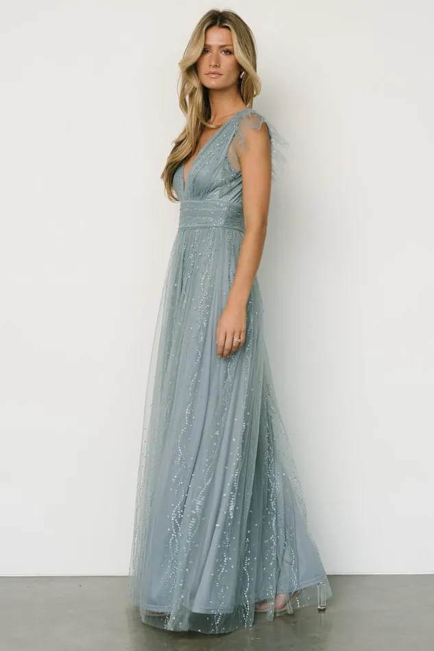 Women Annika Sequin Mesh Maxi Dress Slate Baltic Born Embellished and Sequined