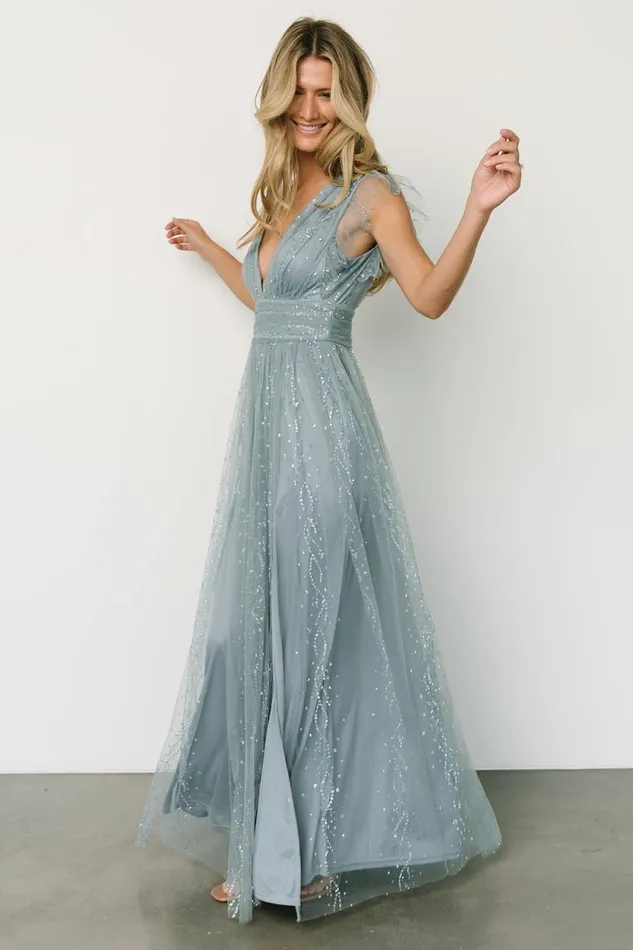 Women Annika Sequin Mesh Maxi Dress Slate Baltic Born Embellished and Sequined