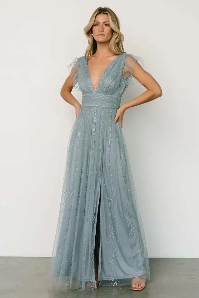 Women Annika Sequin Mesh Maxi Dress Slate Baltic Born Embellished and Sequined