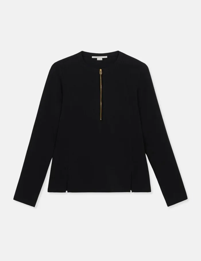 Women Arlesa Double Split Hem Zip Blouse Black Stella McCartney Shirts And Tops