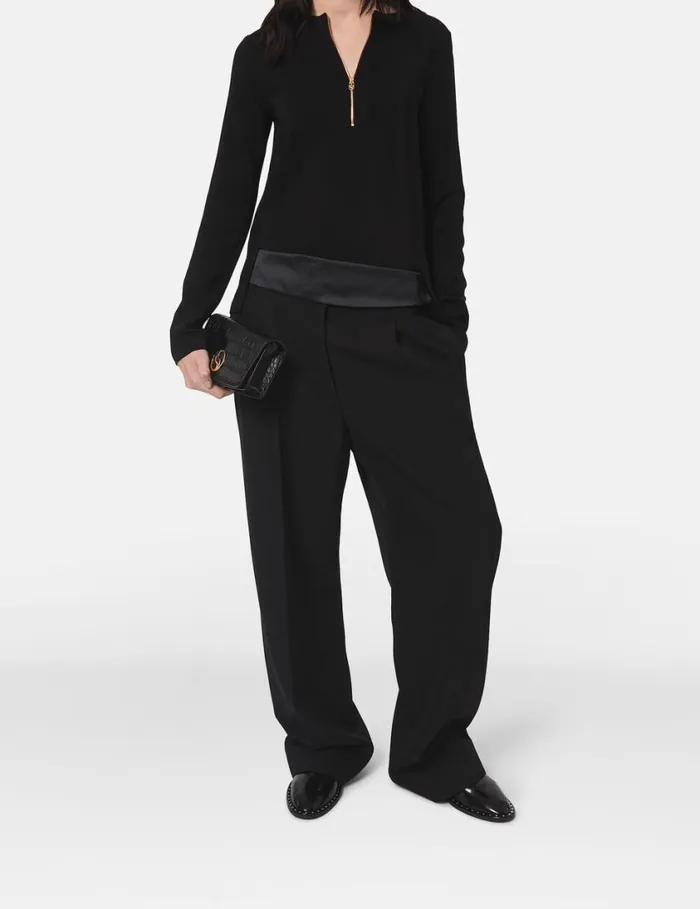 Women Arlesa Double Split Hem Zip Blouse Black Stella McCartney Shirts And Tops
