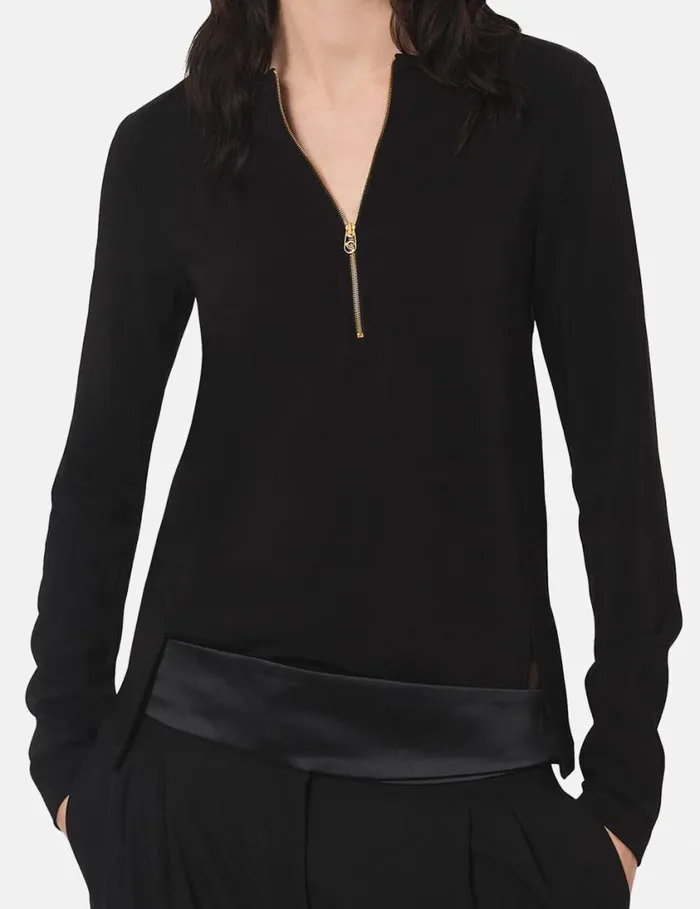 Women Arlesa Double Split Hem Zip Blouse Black Stella McCartney Shirts And Tops