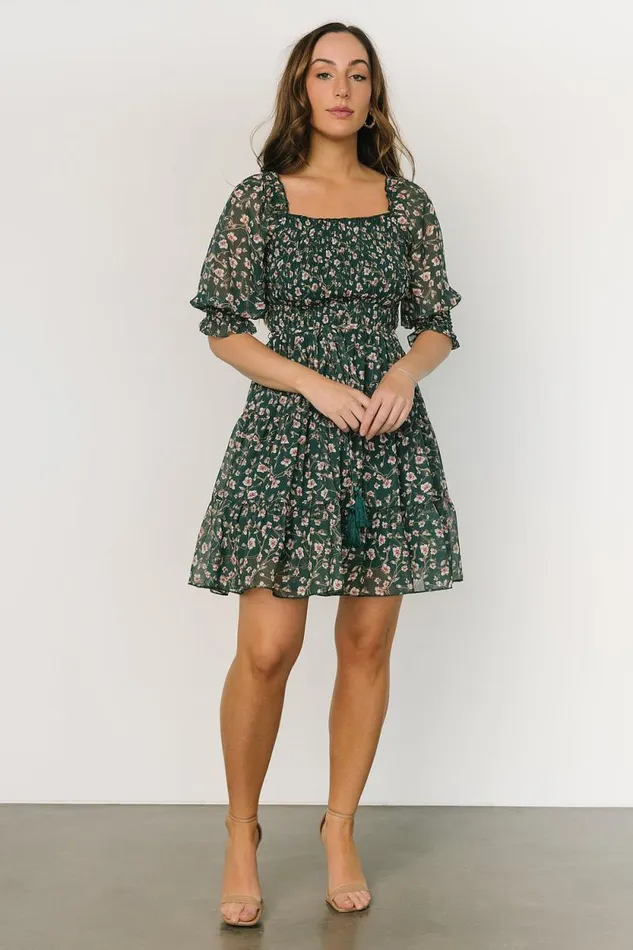 Women Azlyn Smocked Short Dress Green Pink Floral Baltic Born Short Dresses
