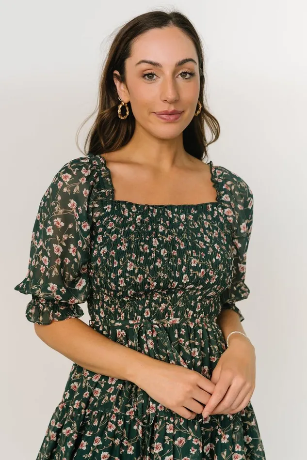 Women Azlyn Smocked Short Dress Green Pink Floral Baltic Born Short Dresses Women Azlyn Smocked Short Dress Green Pink Floral Baltic Born Short Dresses