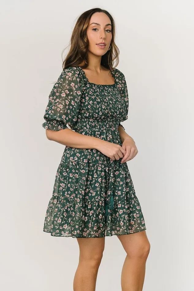 Women Azlyn Smocked Short Dress Green Pink Floral Baltic Born Short Dresses Women Azlyn Smocked Short Dress Green Pink Floral Baltic Born Short Dresses