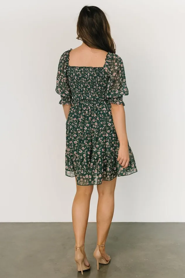 Women Azlyn Smocked Short Dress Green Pink Floral Baltic Born Short Dresses Women Azlyn Smocked Short Dress Green Pink Floral Baltic Born Short Dresses