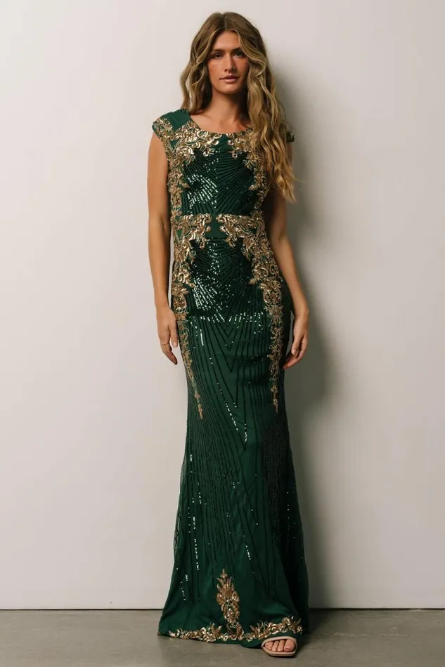 Women Azura Sequin Gown Green Gold Baltic Born Embellished and Sequined