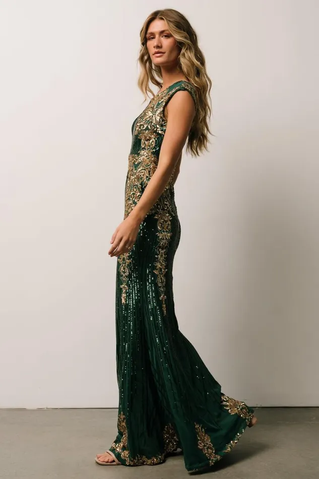 Women Azura Sequin Gown Green Gold Baltic Born Embellished and Sequined