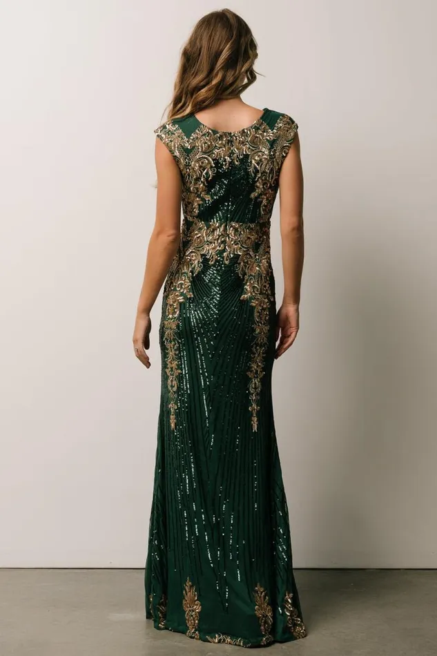 Women Azura Sequin Gown Green Gold Baltic Born Embellished and Sequined