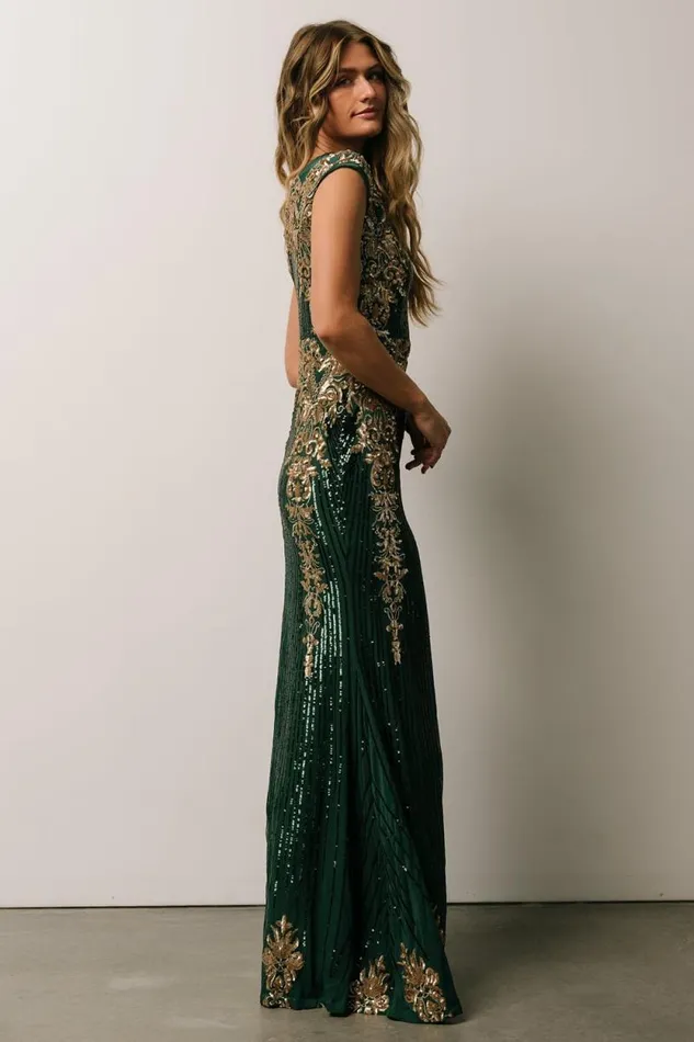 Women Azura Sequin Gown Green Gold Baltic Born Embellished and Sequined