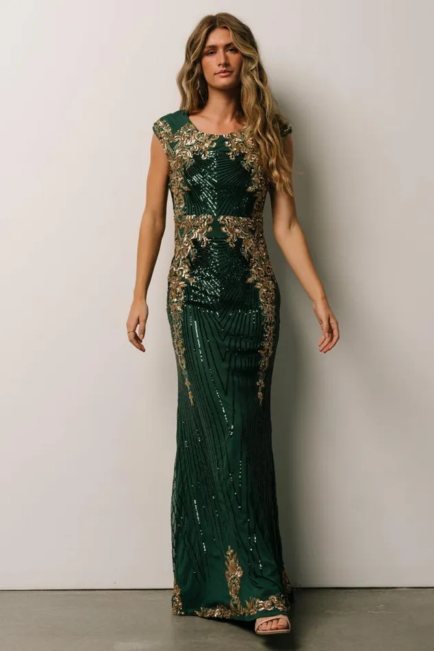 Women Azura Sequin Gown Green Gold Baltic Born Embellished and Sequined