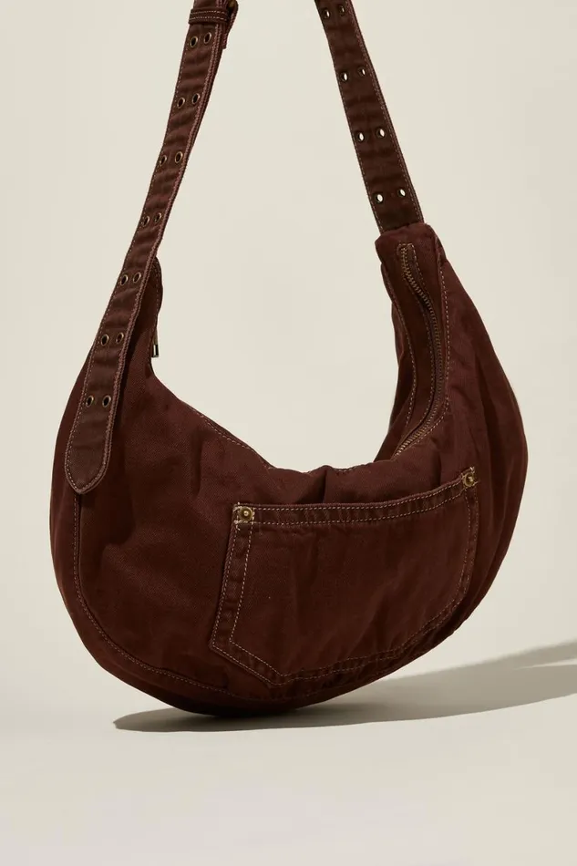 Women Bags and Belts Cotton On Bowie Crescent Cross Body Bag Chocolate Denim