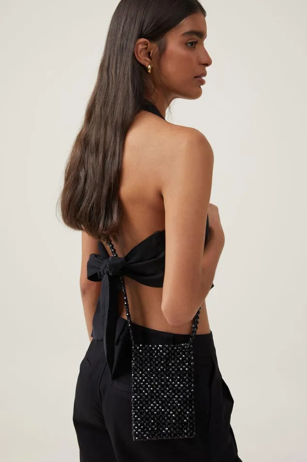 Women Bags and Belts Cotton On Freya Beaded Phone Sling Black