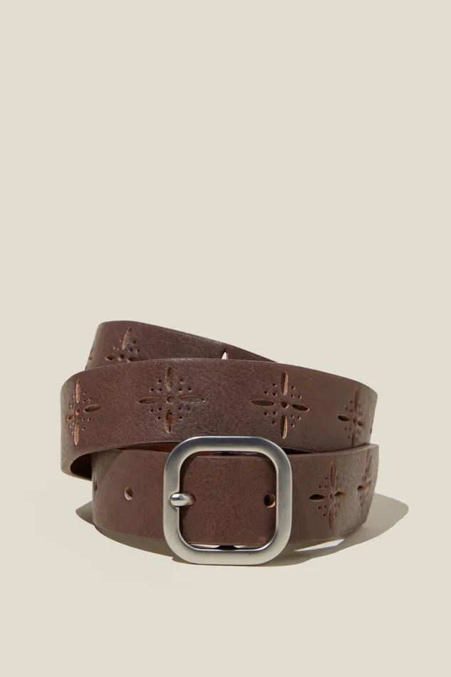 Women Bags and Belts Cotton On Slim Dad Belt Dark Brown Lazer Cut